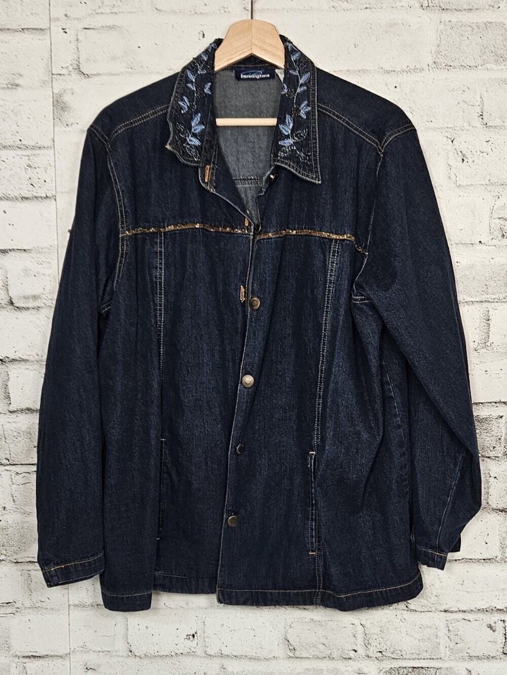 Vintage Penningtons Embroidered Collar Denim Button Down Shirt / Jacket Size 18W